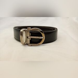 Salvatore Ferragamo Black Belt with Silver-Tone Buckle